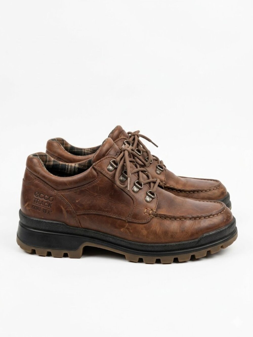 Vintage ECCO Gore Tex Track Leather Hiking Shoes Mens 43 Brown Chunky Outdoor